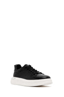 Men's Black Lace-up Thick-Sole Leather Sneaker | Derimod