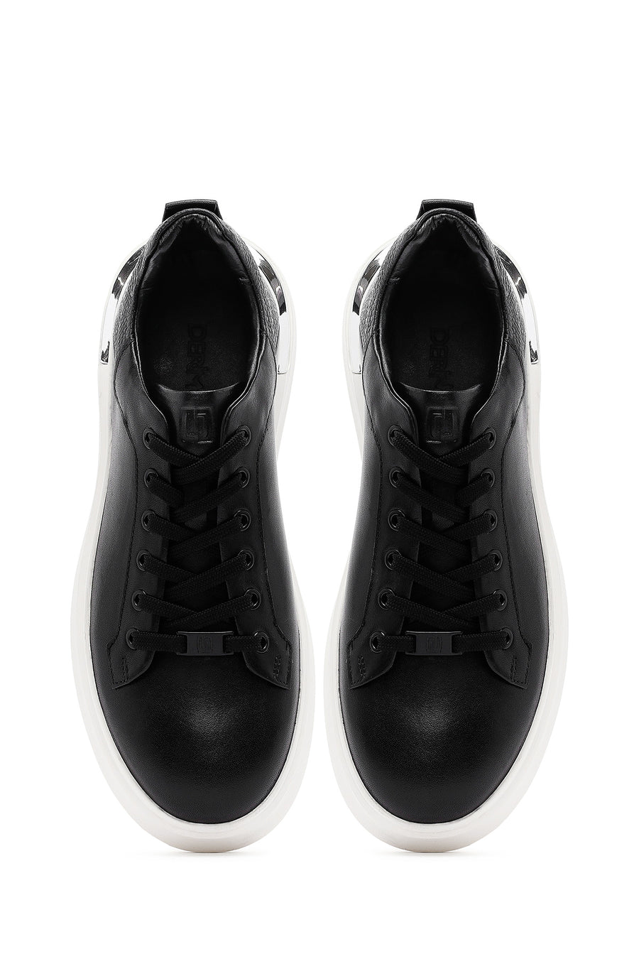 Men's Black Lace-up Thick-Sole Leather Sneaker