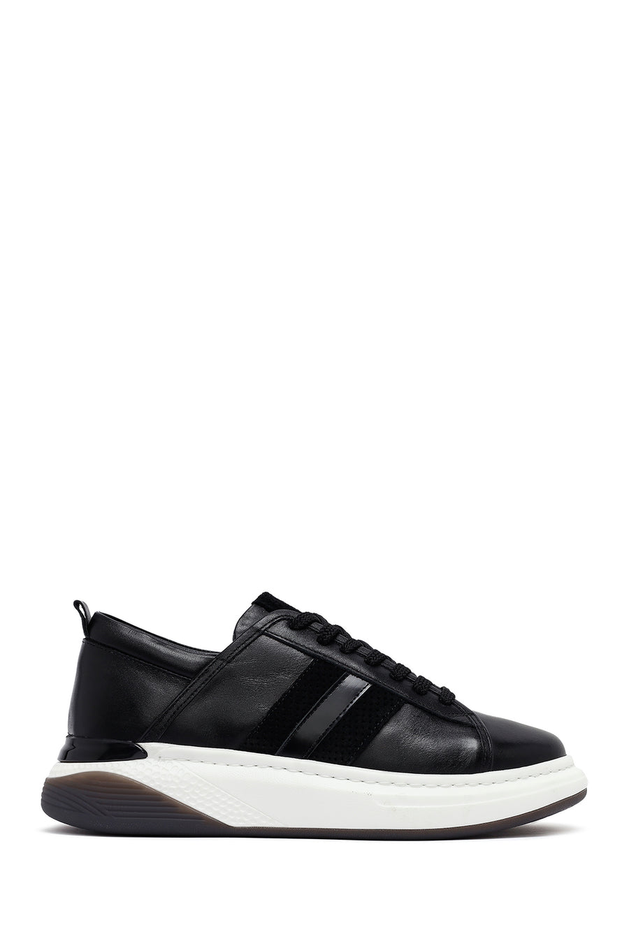 Men's Black Lace-Up Thick Sole Leather Sneakers 25SFD688518 | Derimod