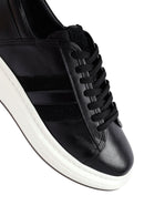 Men's Black Lace-Up Thick Sole Leather Sneakers | Derimod