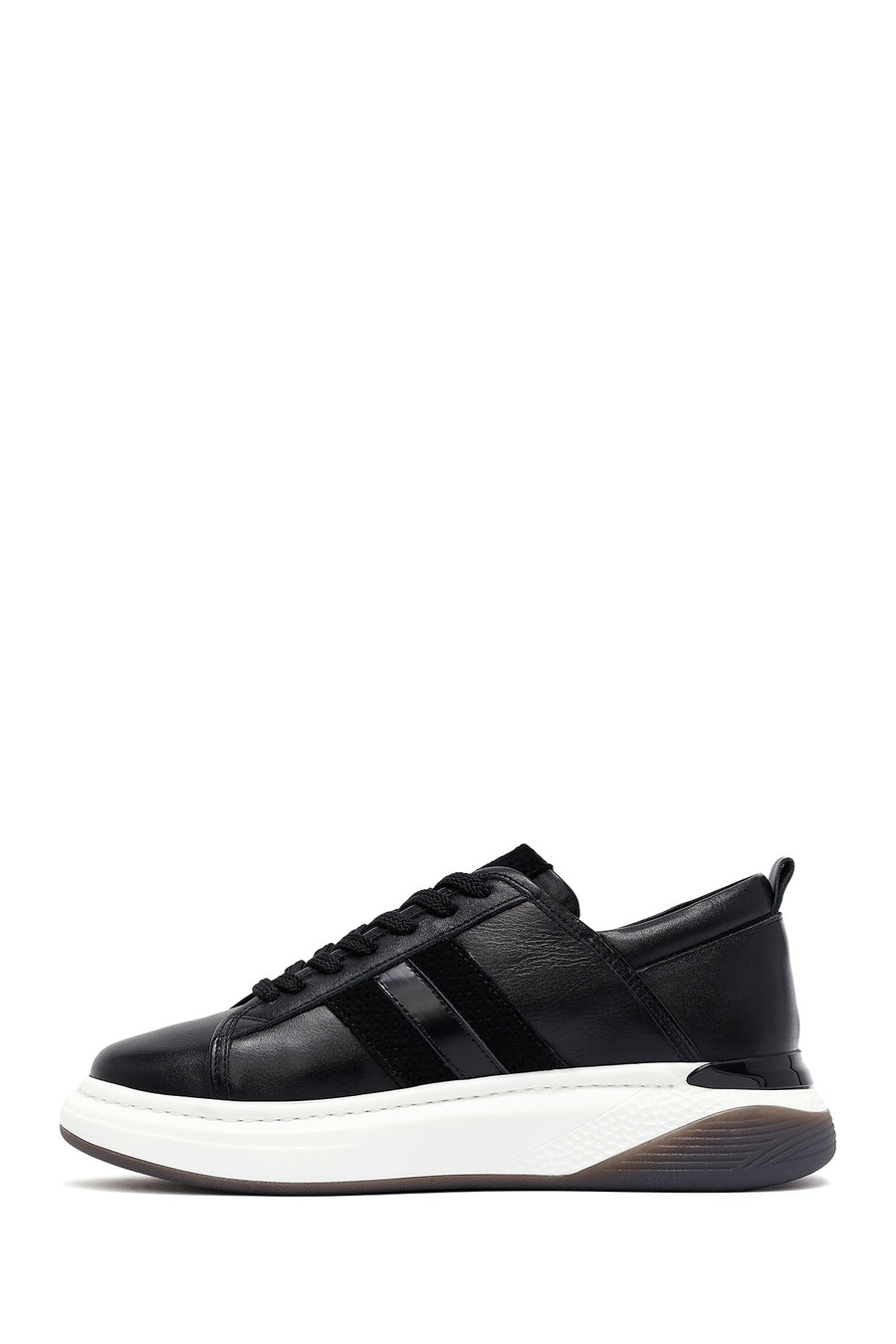 Men's Black Lace-Up Thick Sole Leather Sneakers