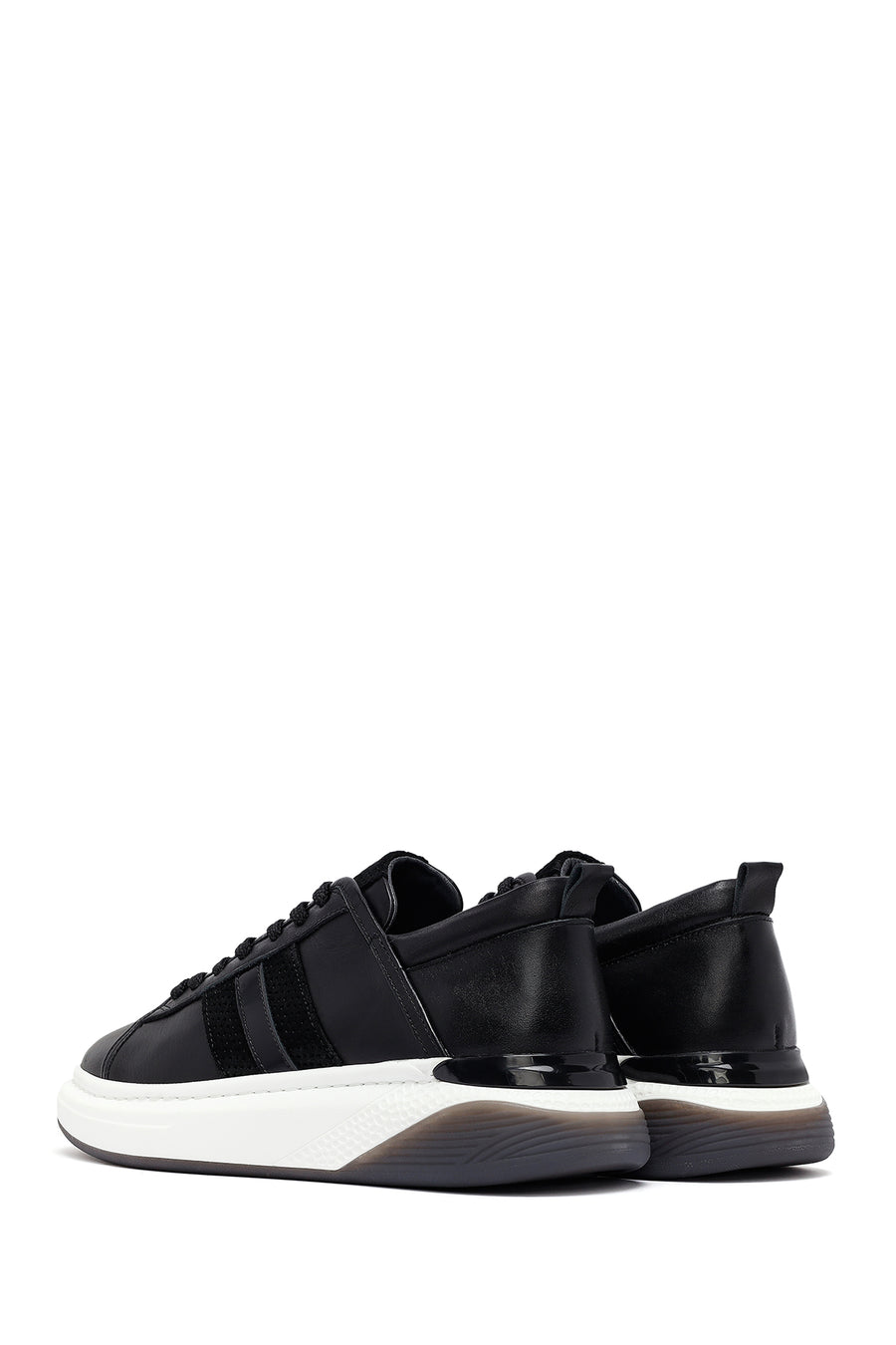 Men's Black Lace-Up Thick Sole Leather Sneakers