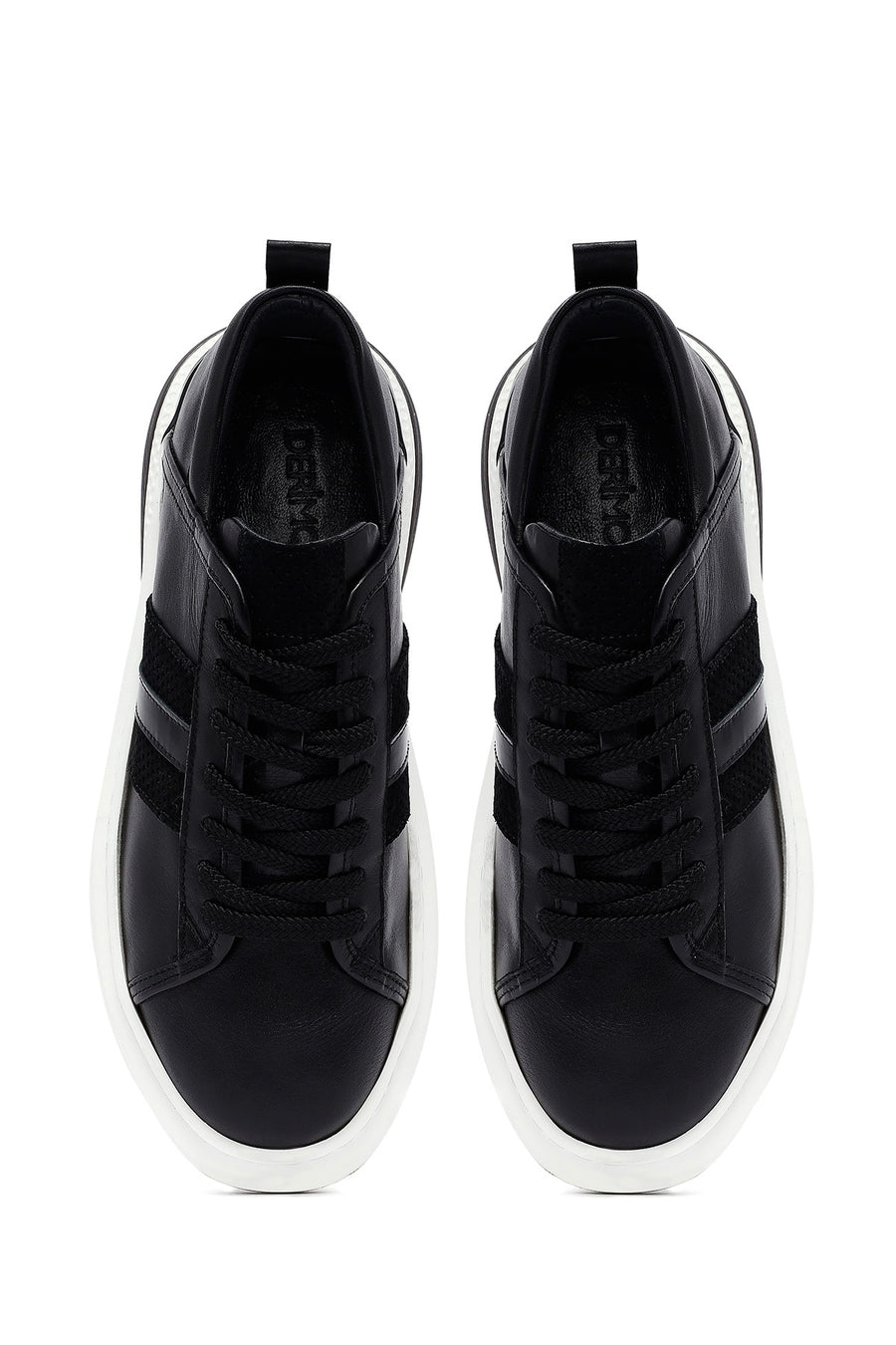 Men's Black Lace-Up Thick Sole Leather Sneakers