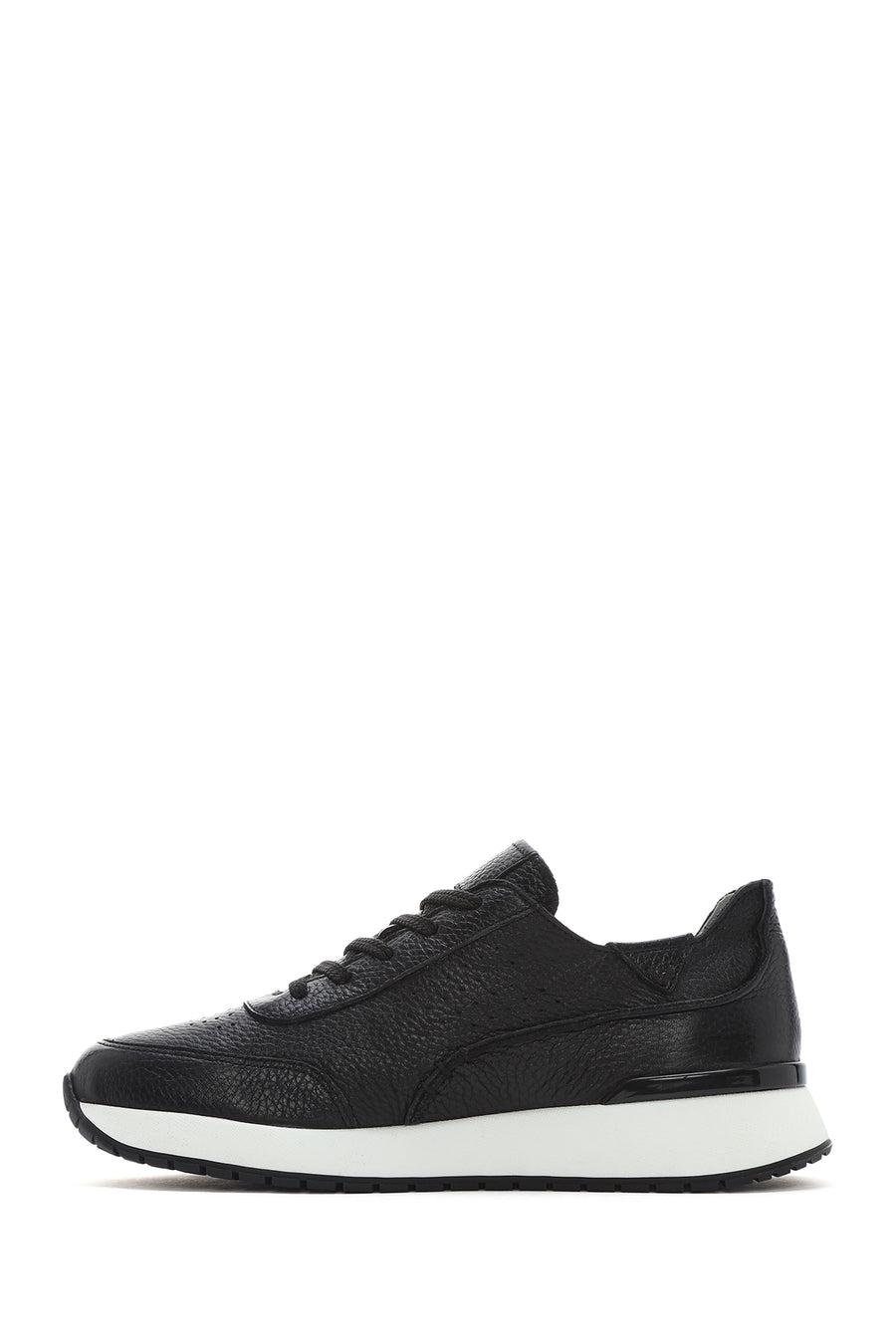 Men's Black Lace-up Thick-Sole Leather Casual Sneaker
