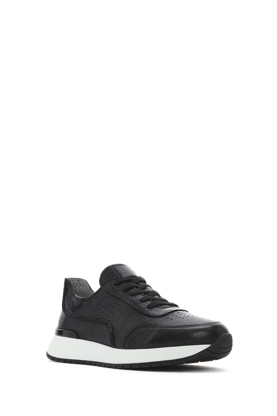 Men's Black Lace-up Thick-Sole Leather Casual Sneaker