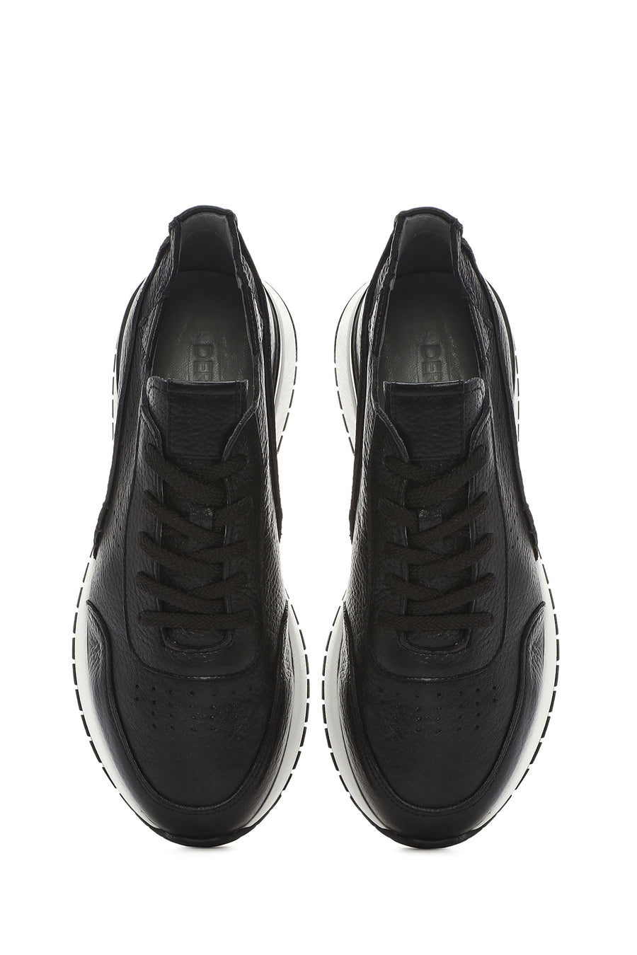 Men's Black Lace-up Thick-Sole Leather Casual Sneaker