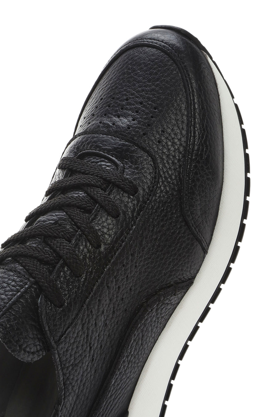Men's Black Lace-up Thick-Sole Leather Casual Sneaker
