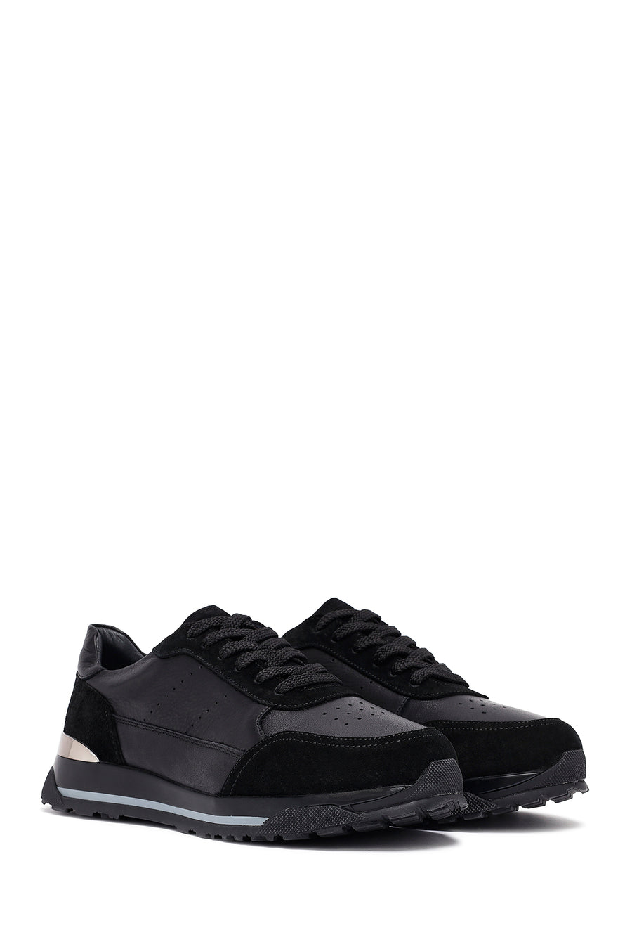 Men's Black Lace Up Leather Sneakers