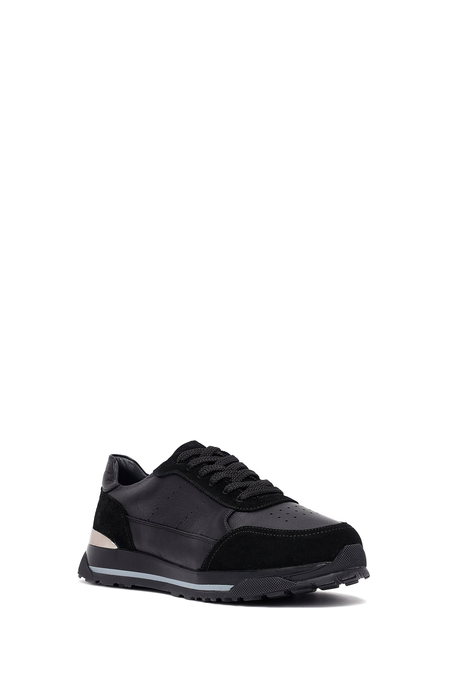 Men's Black Lace Up Leather Sneakers
