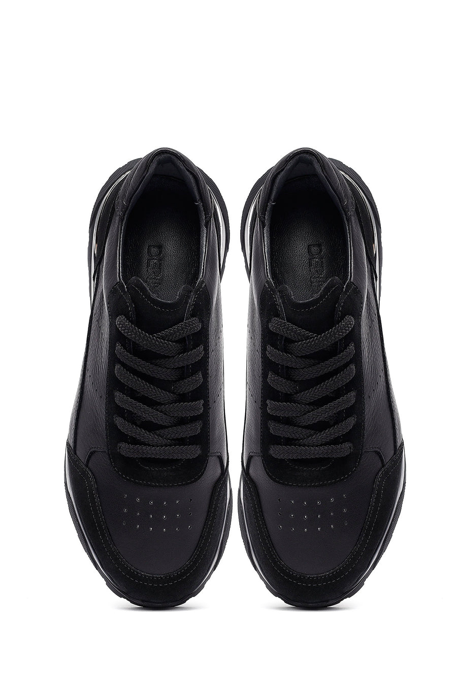 Men's Black Lace Up Leather Sneakers