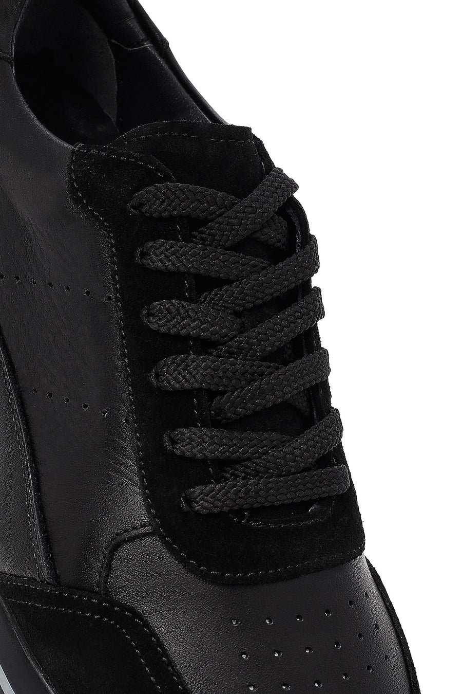 Men's Black Lace Up Leather Sneakers