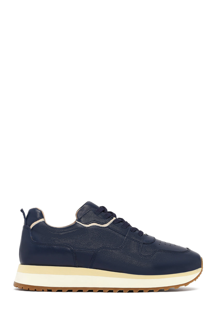 Erkek Lacivert Bağcıklı Kalın Tabanlı Deri Sneaker 25SFD688718 | Derimod