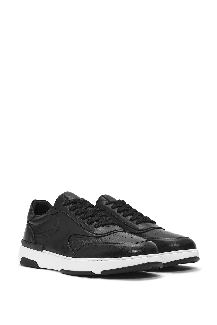 Men's Black Lace-up Leather Sneaker