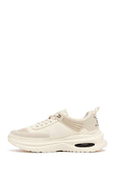 Men's Beige Lace-Up Thick-Sole Fabric Sneakers | Derimod