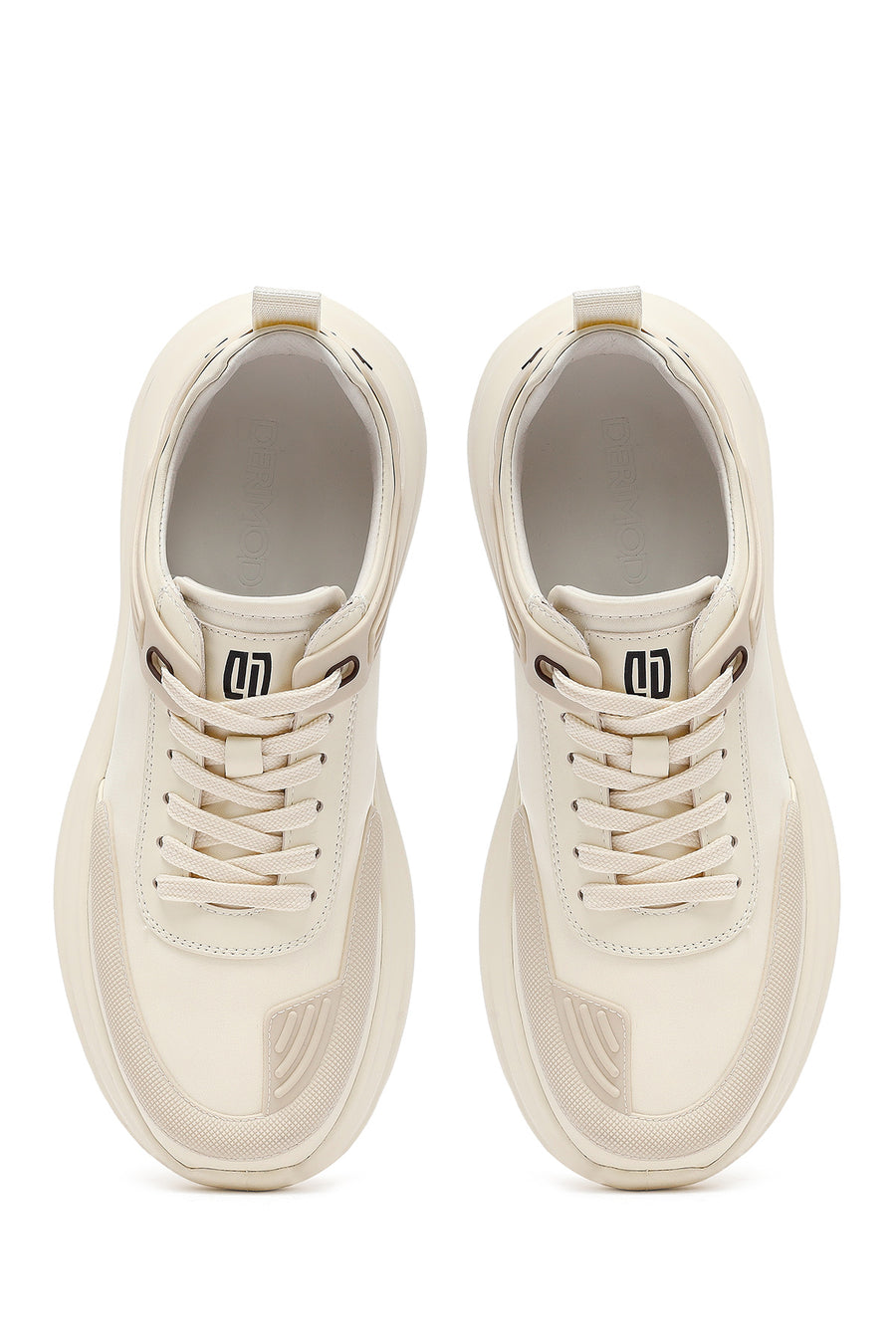 Men's Beige Lace-Up Thick-Sole Fabric Sneakers