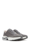 Men's Grey Lace-Up Thick-Sole Fabric Sneakers | Derimod