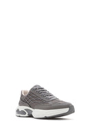 Men's Grey Lace-Up Thick-Sole Fabric Sneakers | Derimod