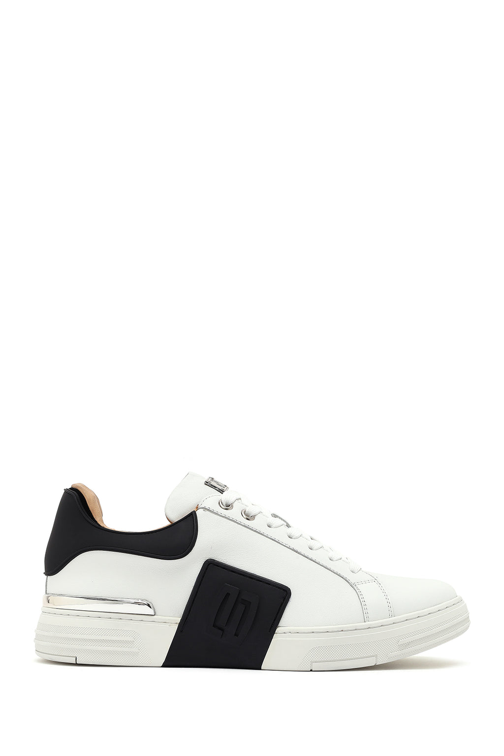 Erkek Beyaz Bağcıklı Kalın Tabanlı Deri Sneaker