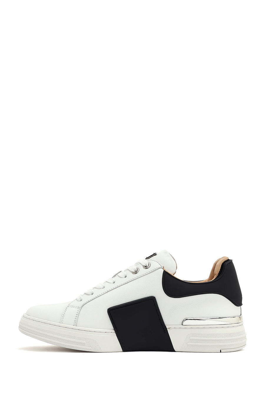Men's White Lace-up Thick-Sole Leather Sneaker