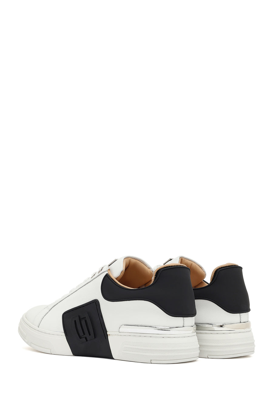 Men's White Lace-up Thick-Sole Leather Sneaker