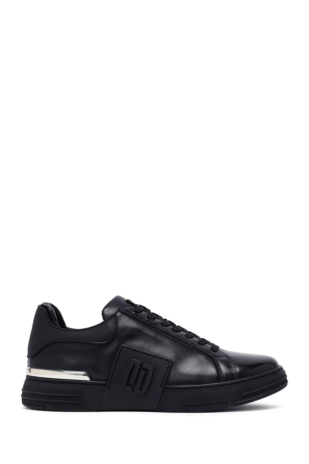 Erkek Siyah Bağcıklı Kalın Tabanlı Deri Sneaker