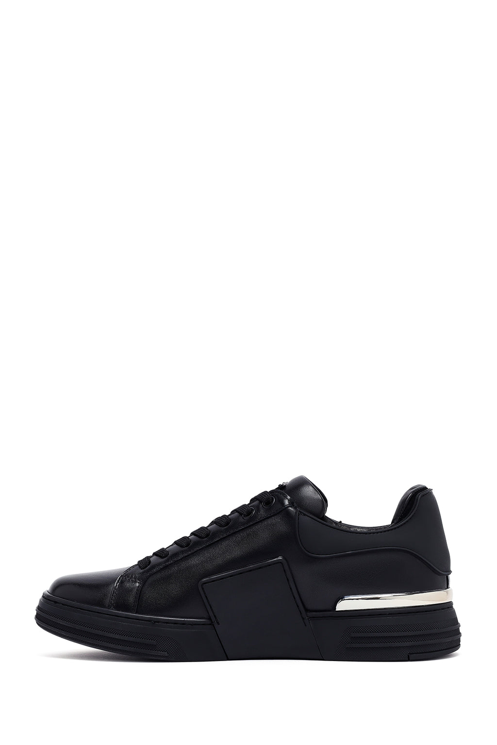 Erkek Siyah Bağcıklı Kalın Tabanlı Deri Sneaker
