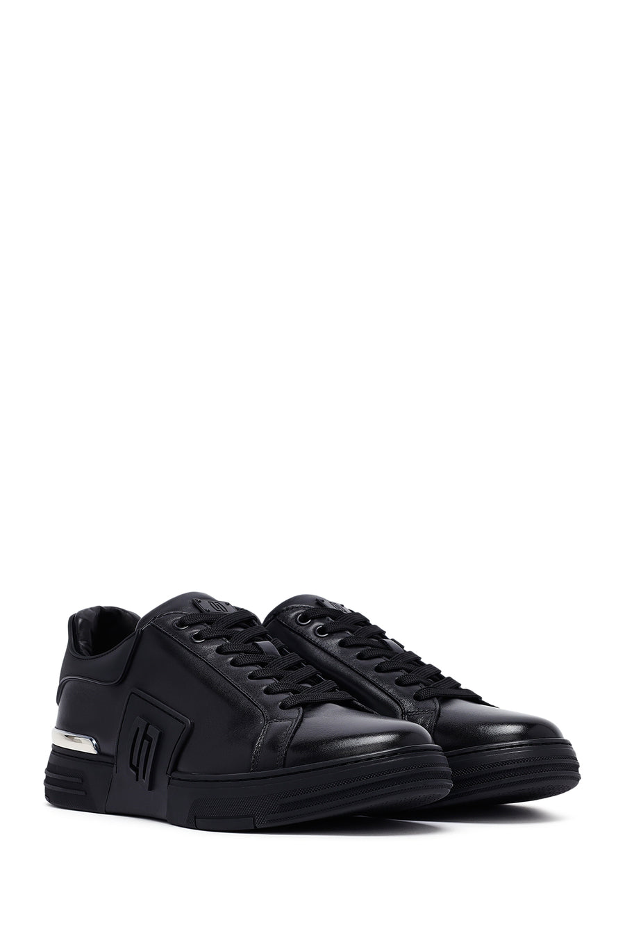 Men's Black Lace-up Thick-Sole Leather Sneaker
