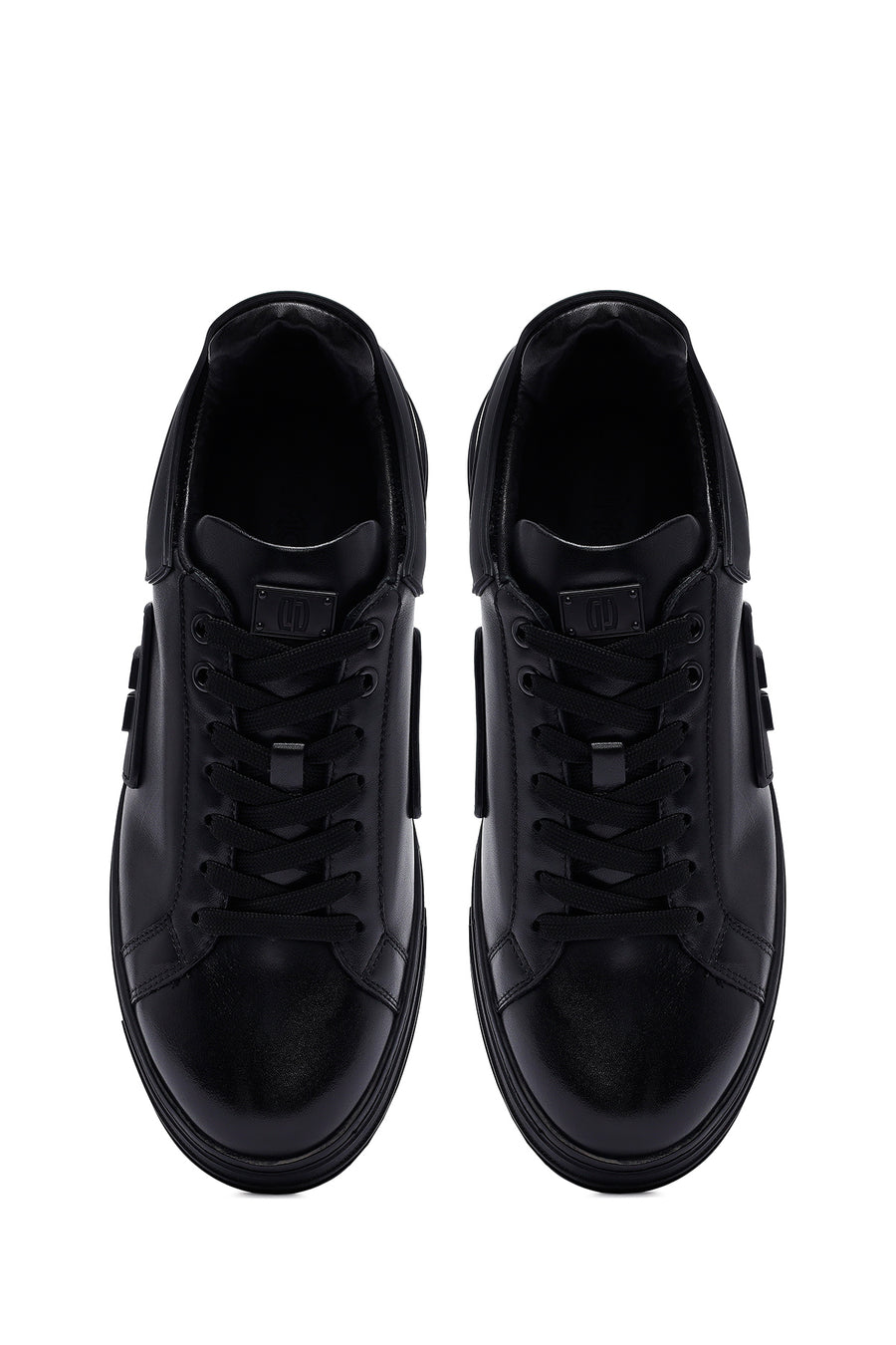 Men's Black Lace-up Thick-Sole Leather Sneaker