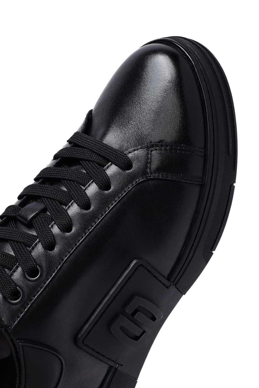 Men's Black Lace-up Thick-Sole Leather Sneaker