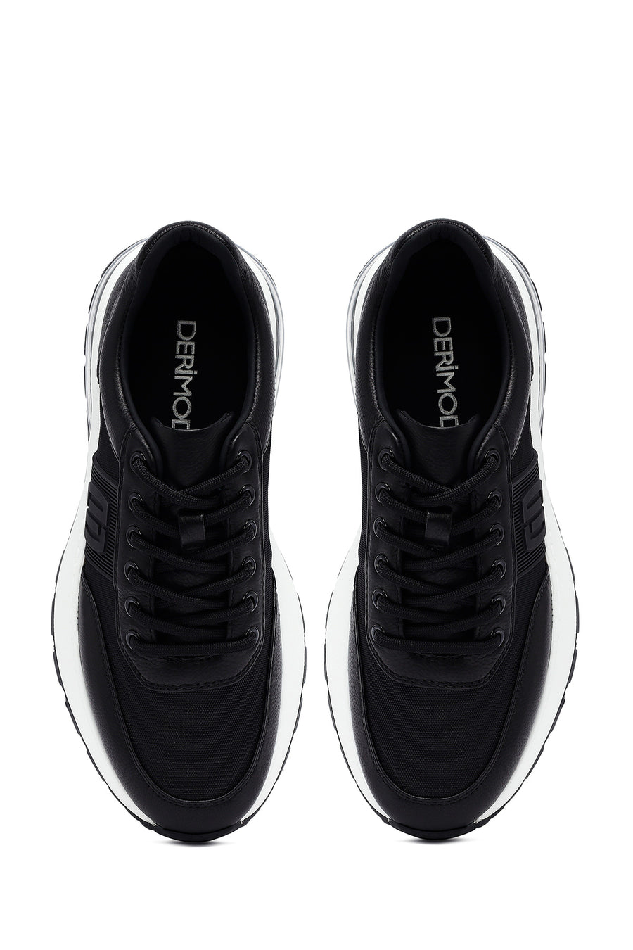 Derimod Zero Men's Black Lace-Up Thick Sole Leather Sneakers