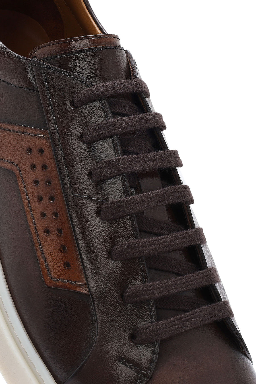 Erkek Kahverengi Bağcıklı Deri Sneaker