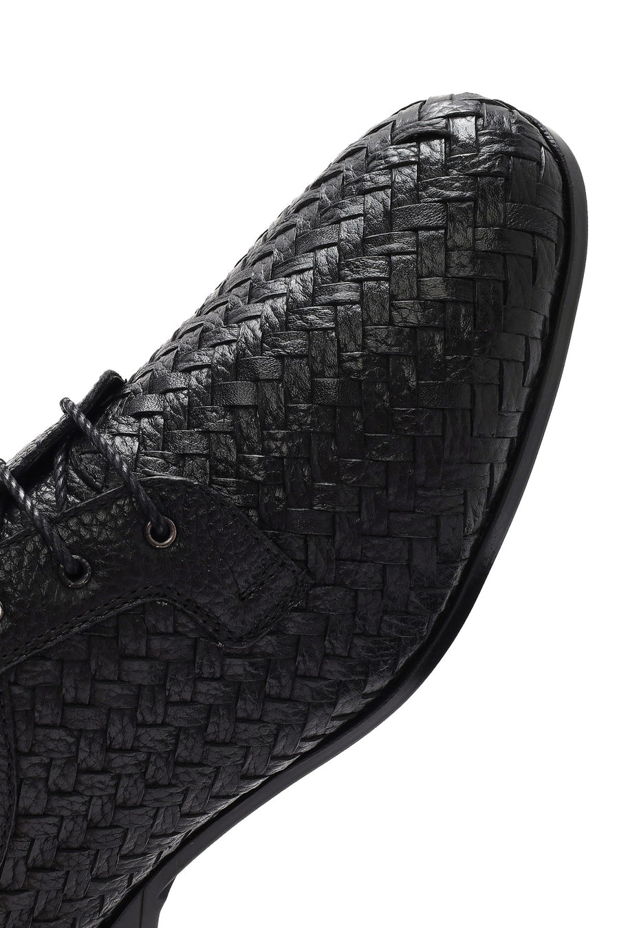 Men's Black Braided Lace-Up Leather Casual Shoes