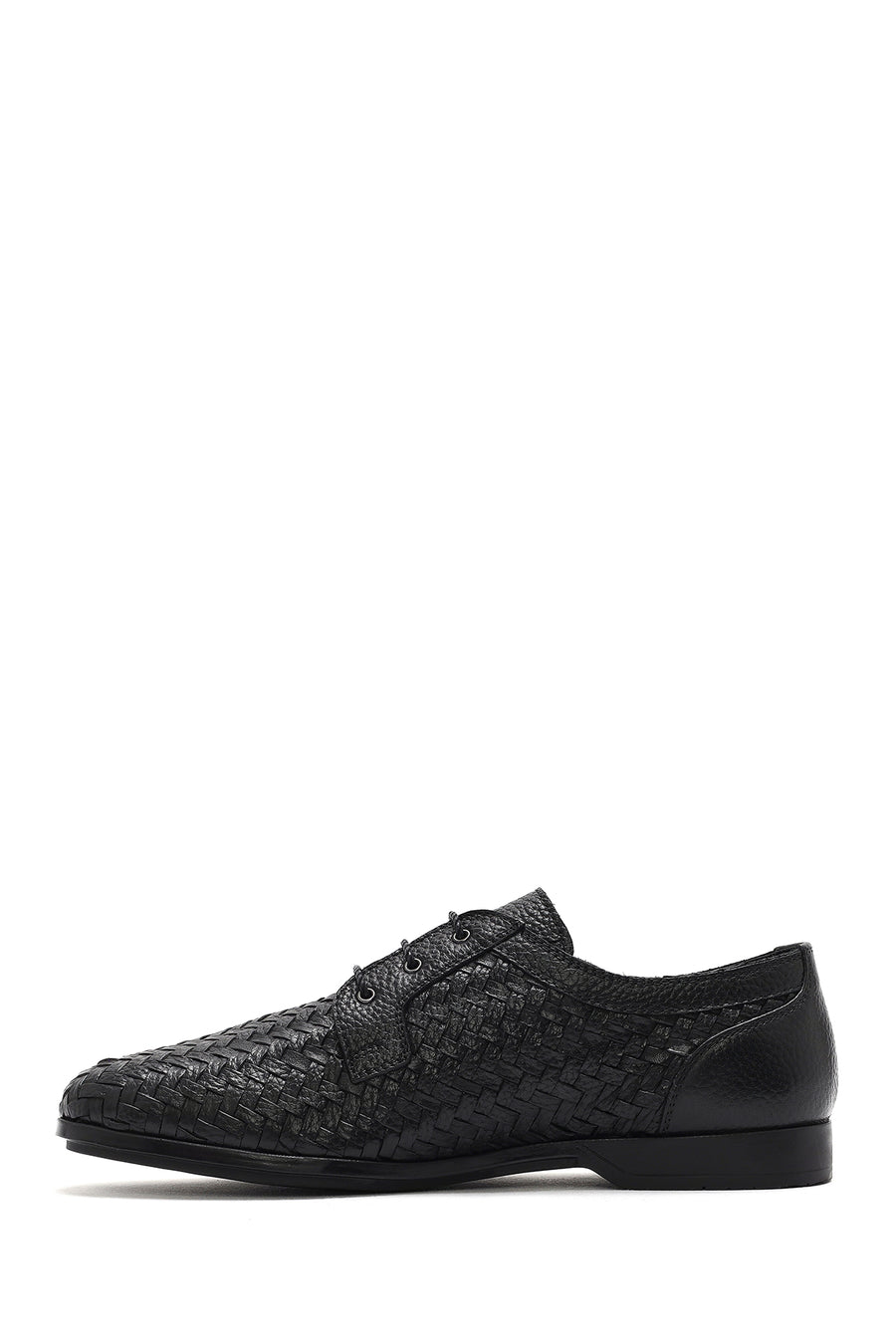 Men's Black Braided Lace-Up Leather Casual Shoes
