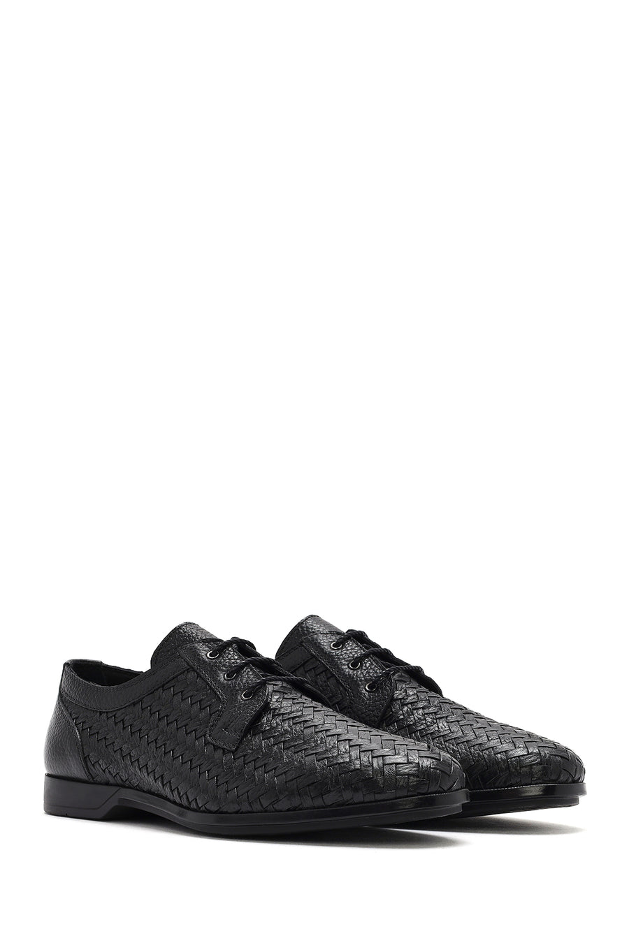 Men's Black Braided Lace-Up Leather Casual Shoes