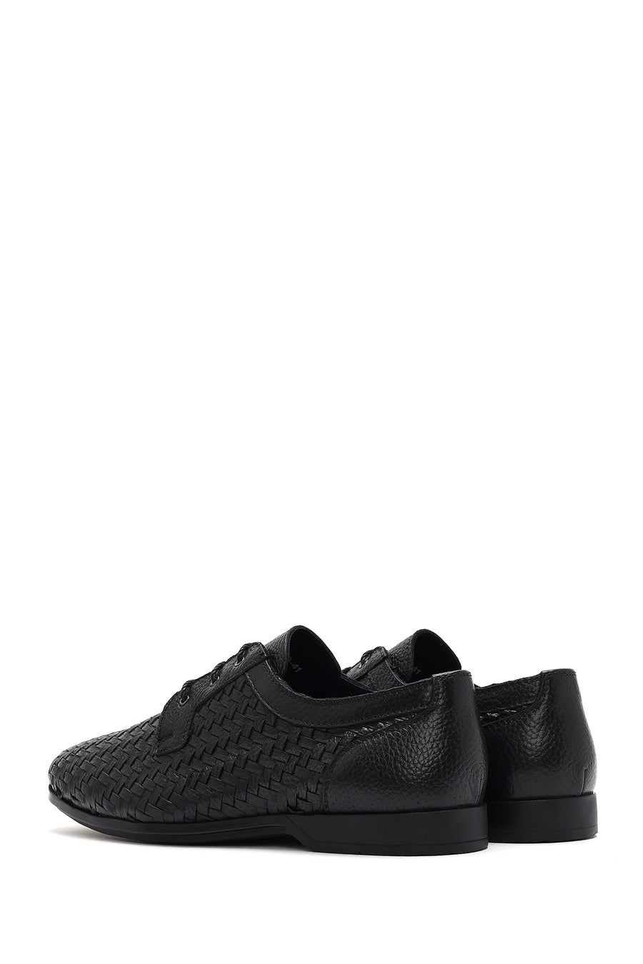 Men's Black Braided Lace-Up Leather Casual Shoes