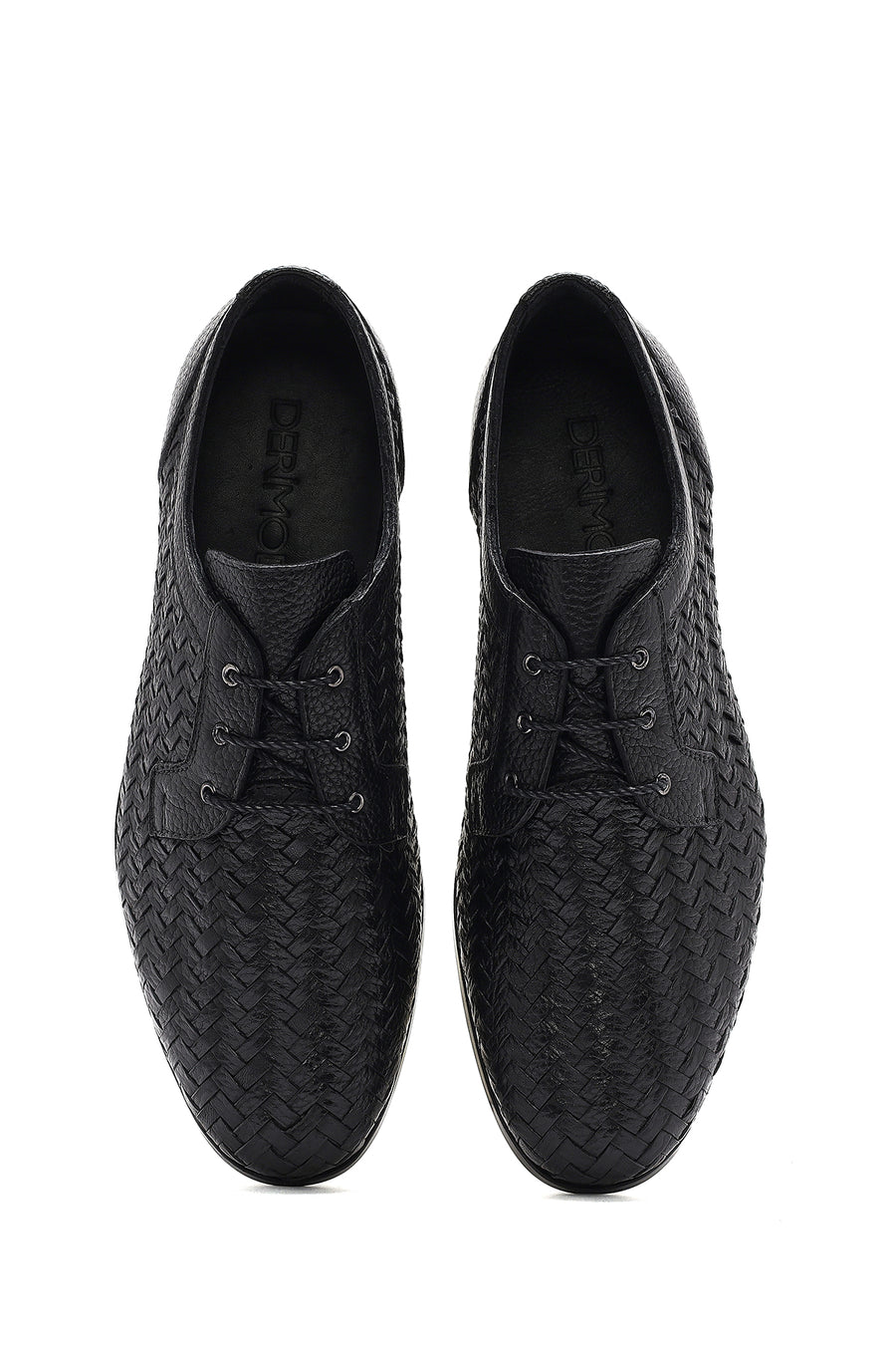 Men's Black Braided Lace-Up Leather Casual Shoes