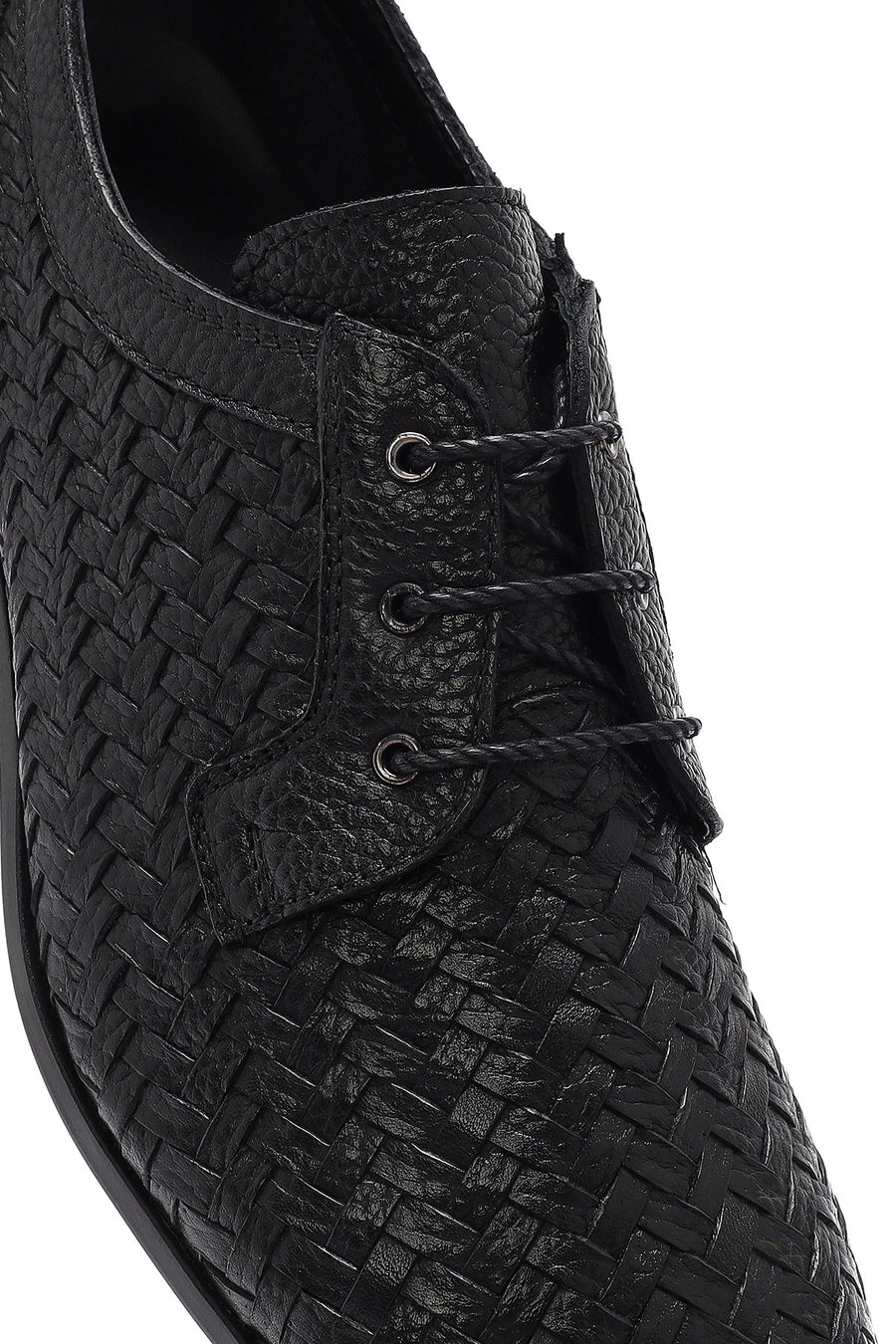 Men's Black Braided Lace-Up Leather Casual Shoes