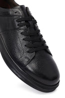 Erkek Siyah Bağcıklı Deri Sneaker | Derimod