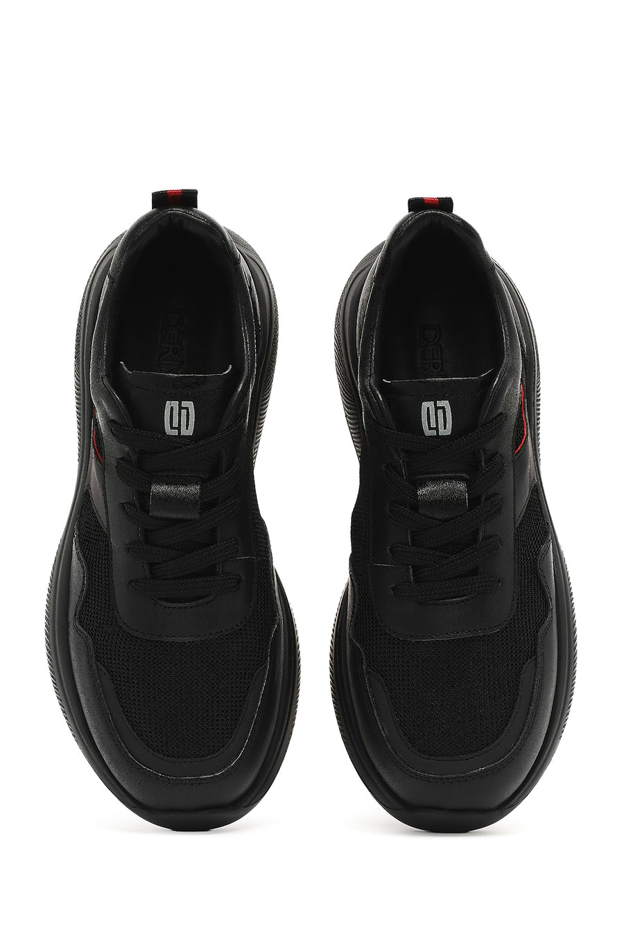 Men's Black Lace-up Thick-Sole Leather Casual Sneaker