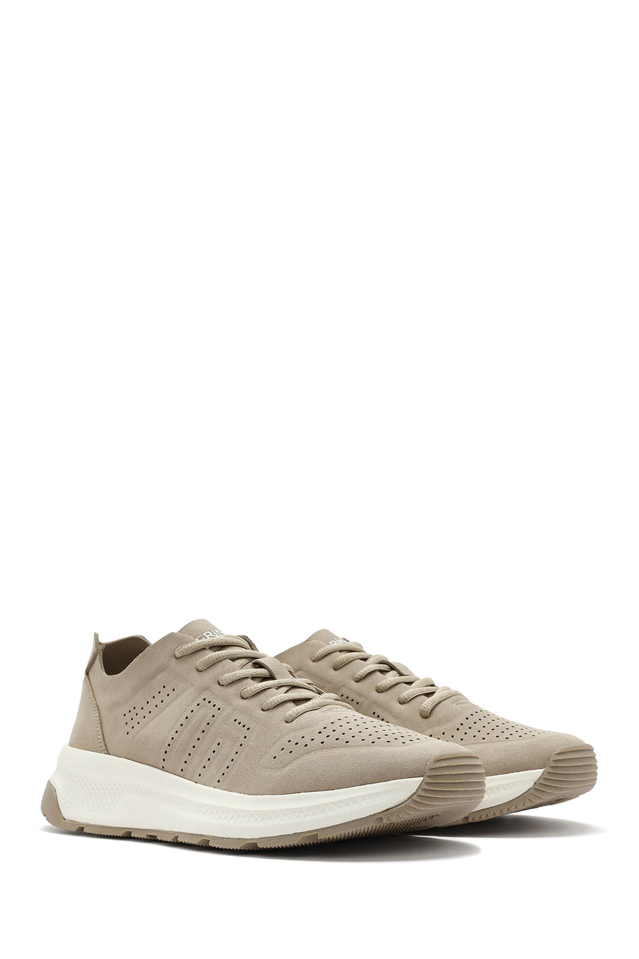 Men's Beige Lace-Up Nubuck Leather Sneaker
