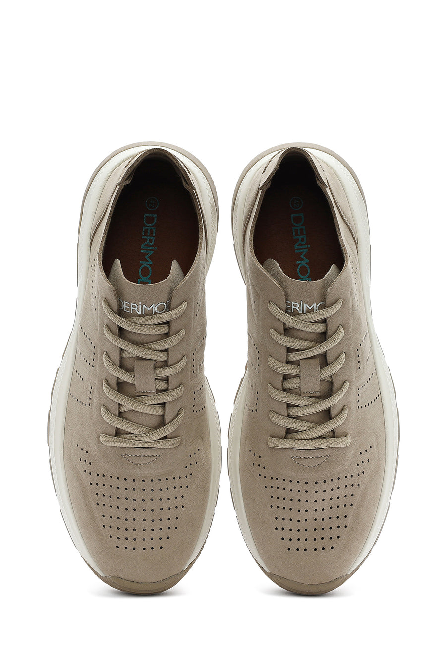 Men's Beige Lace-Up Nubuck Leather Sneaker