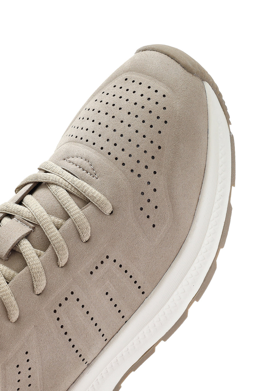Men's Beige Lace-Up Nubuck Leather Sneaker