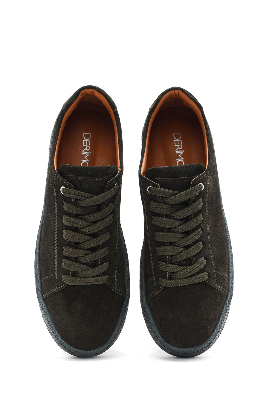 Men's Khaki Lace-Up Suede Leather Sneakers