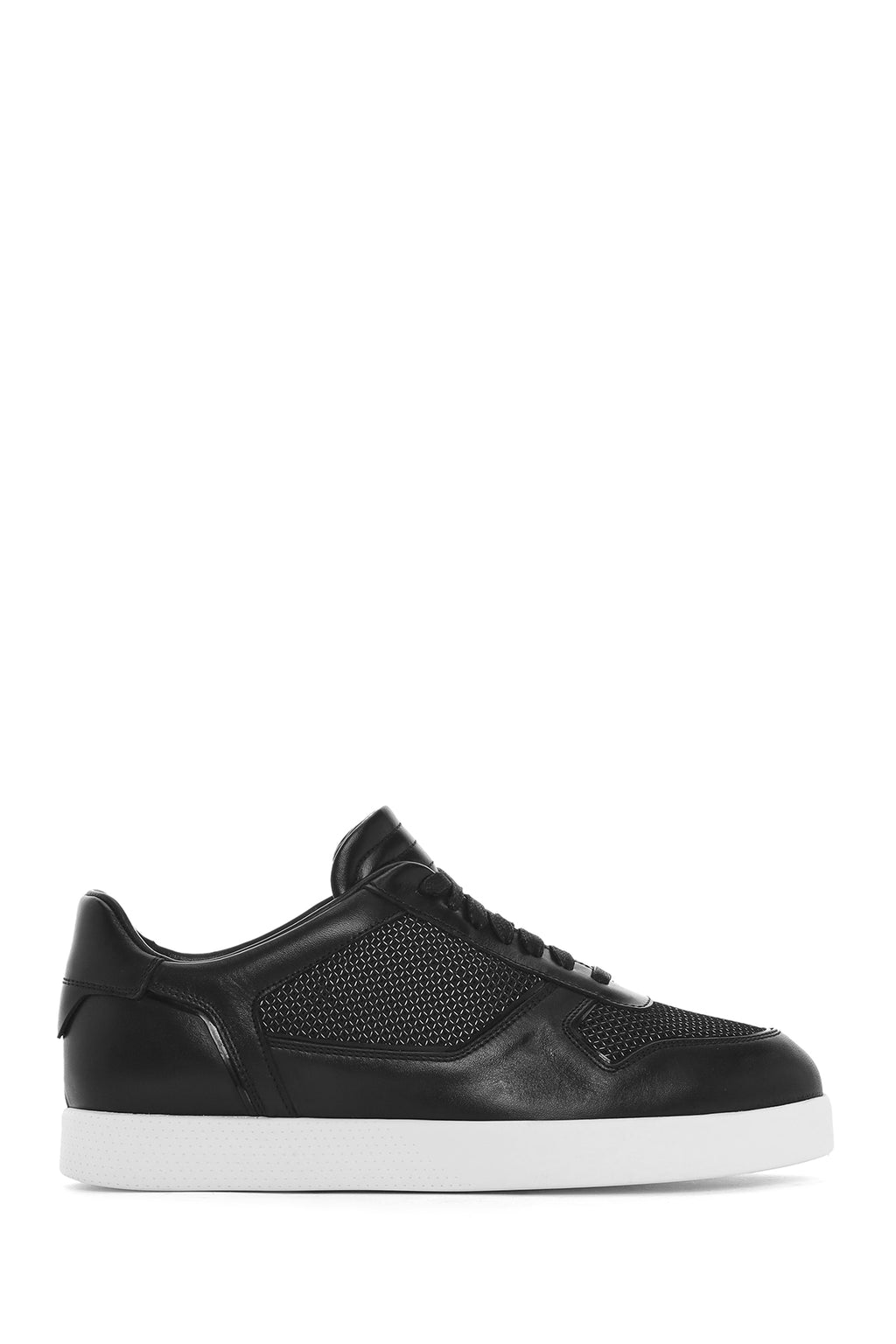 Erkek Siyah Bağcıklı Deri Sneaker