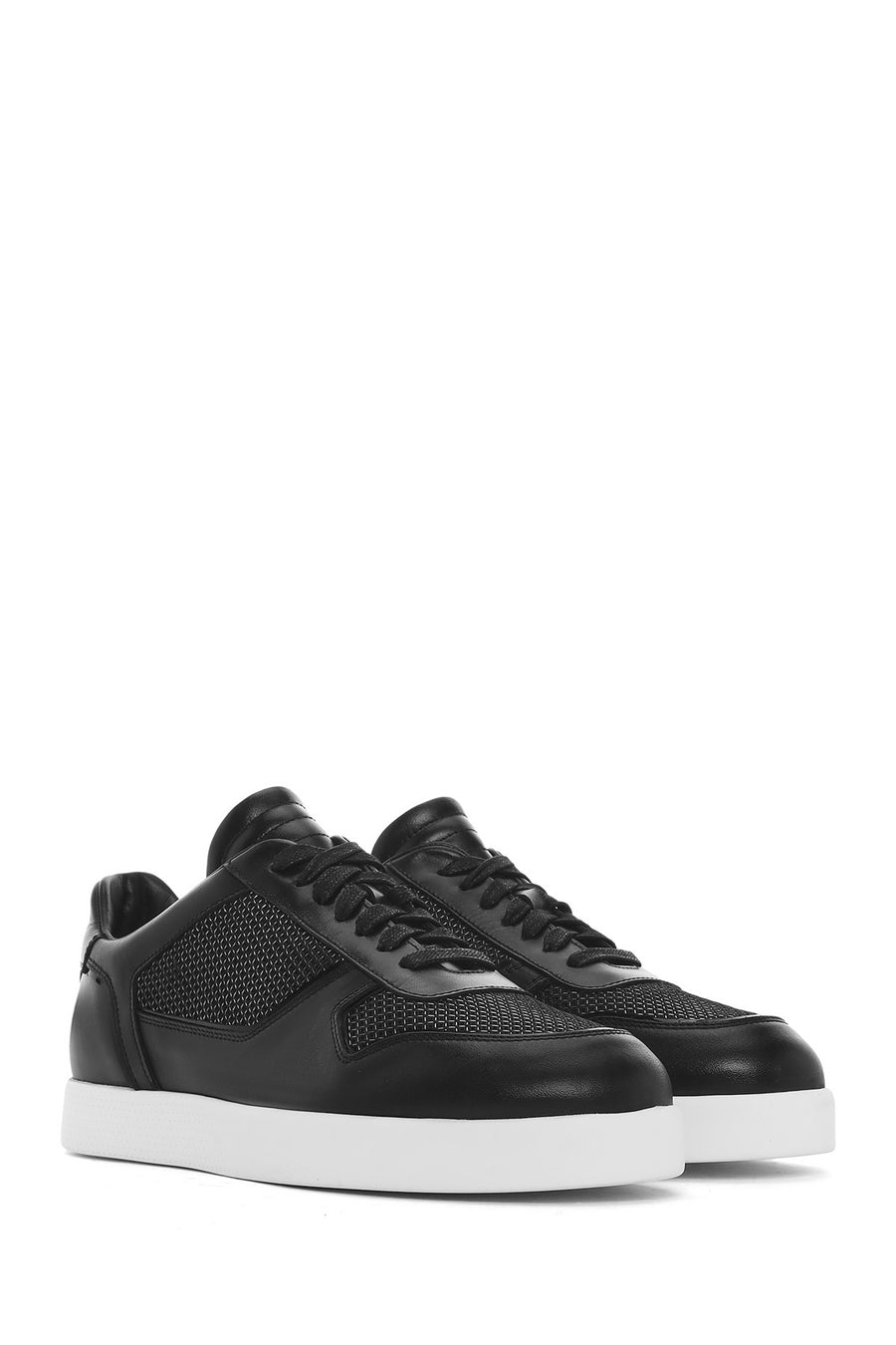 Men's Black Lace-up Leather Sneaker
