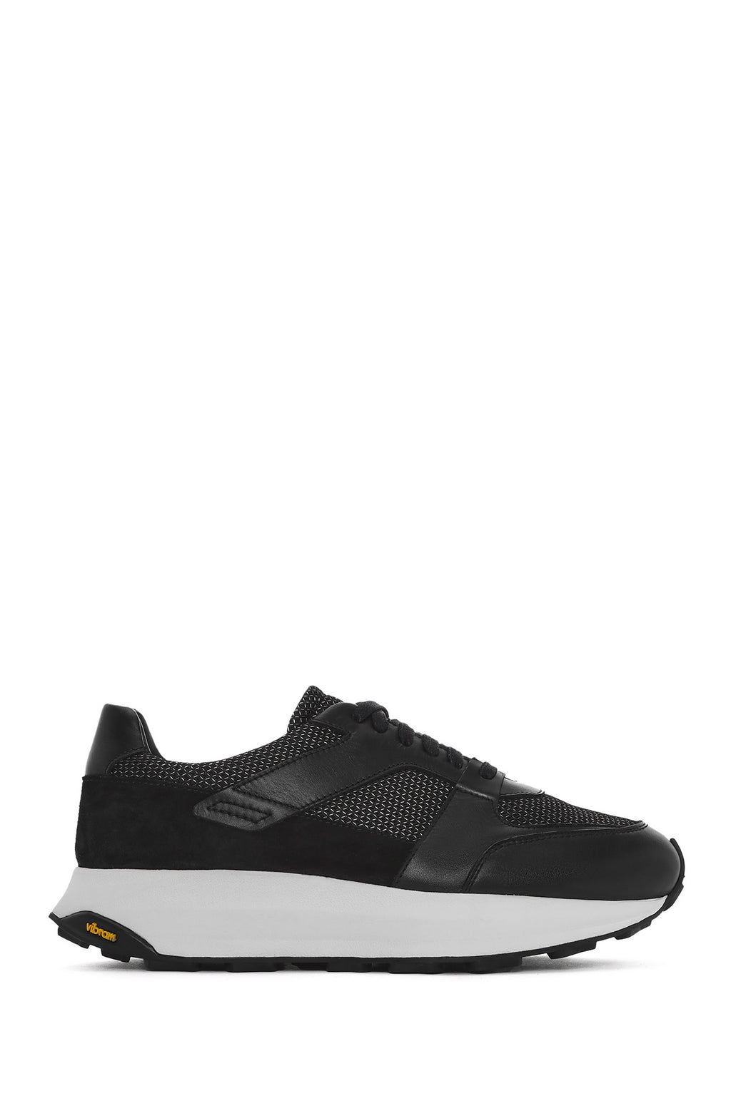 Erkek Siyah Bağcıklı Kalın Tabanlı Deri Sneaker