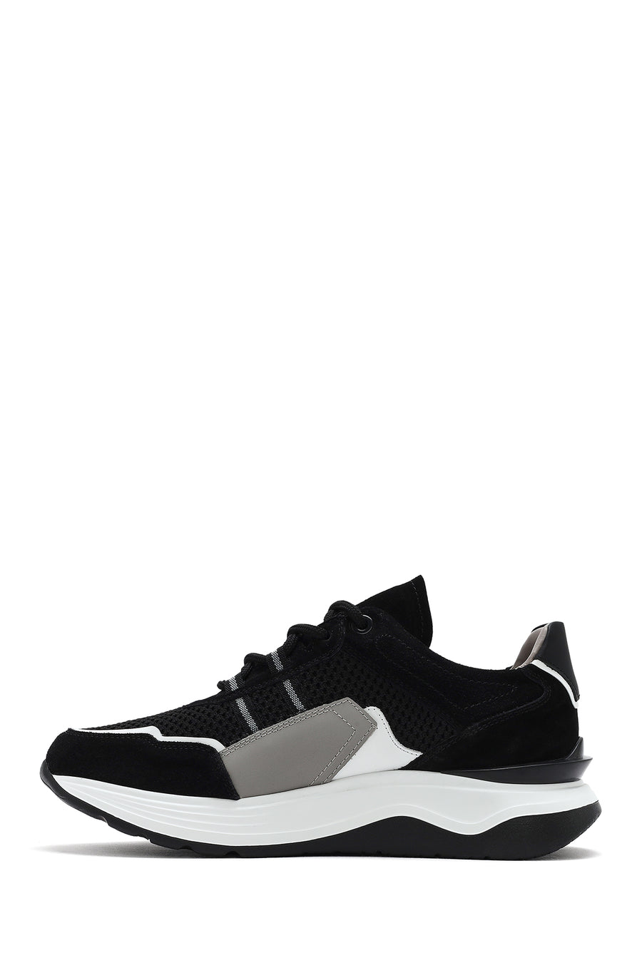 Men's Black Lace-up Thick-Sole Leather Sneaker