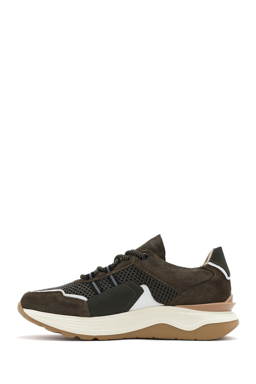 Men's Khaki Lace-up Thick-Sole Leather Sneaker