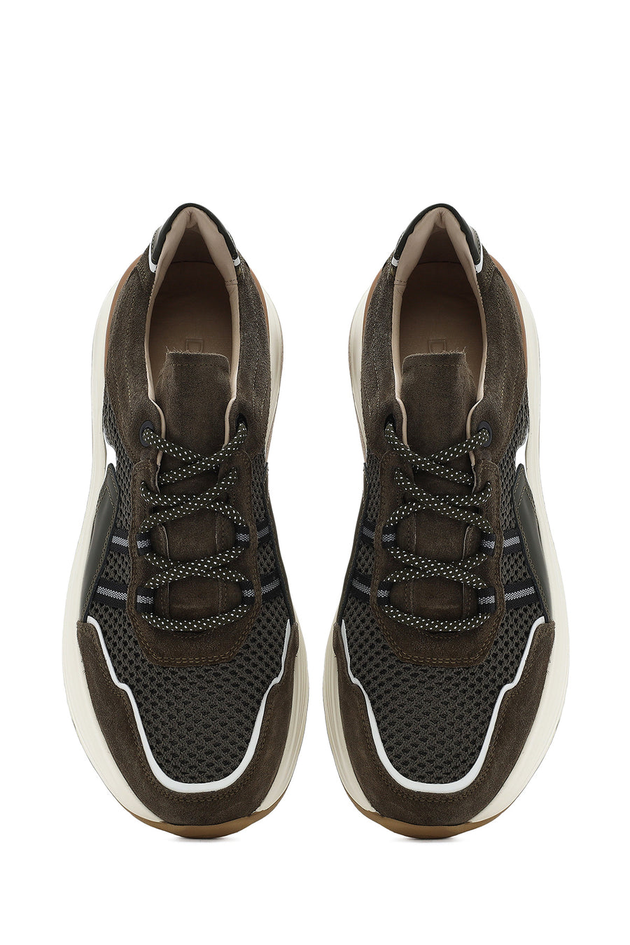 Men's Khaki Lace-up Thick-Sole Leather Sneaker