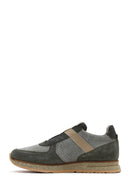 Men's Khaki Lace-Up Leather Casual Sneakers | Derimod